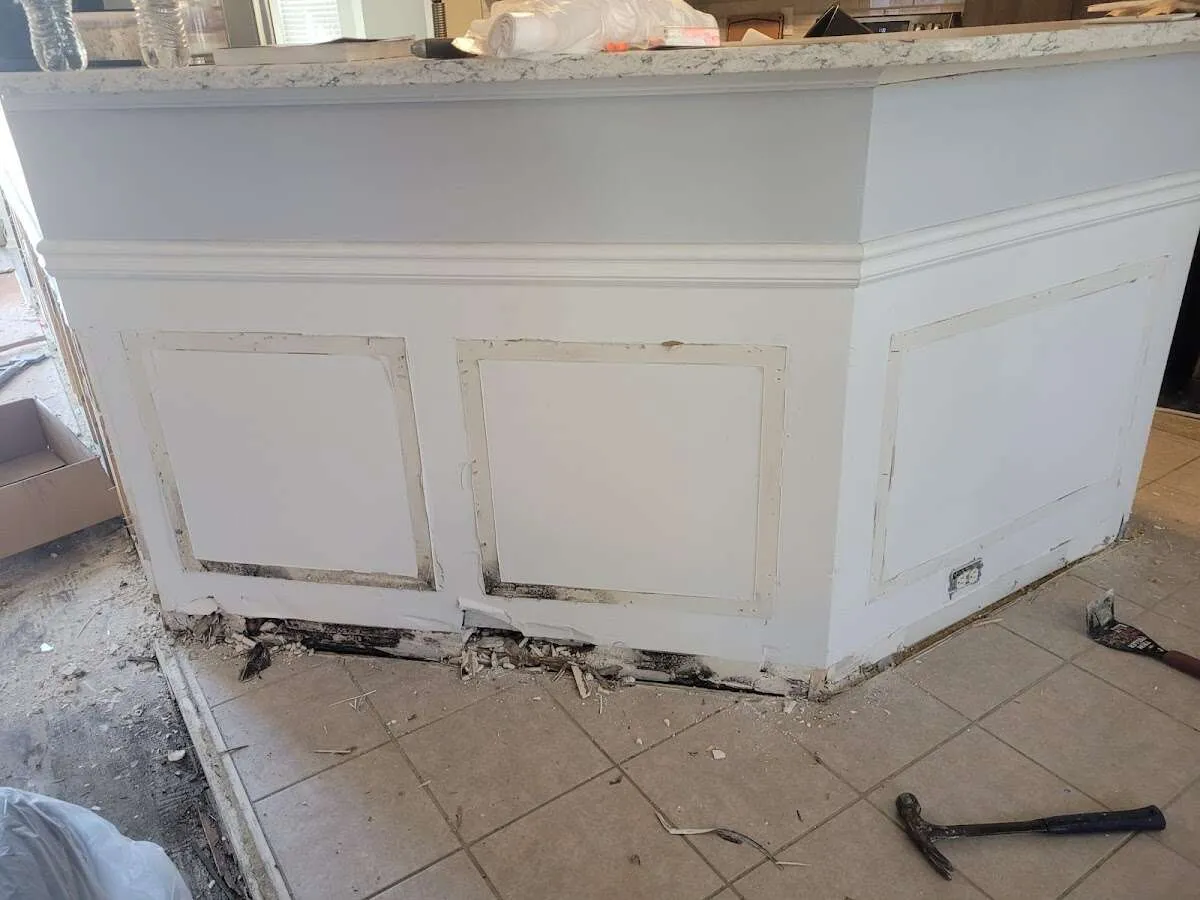 Water damage and mold on kitchen during Storm Damage Restoration in Lake Stevens